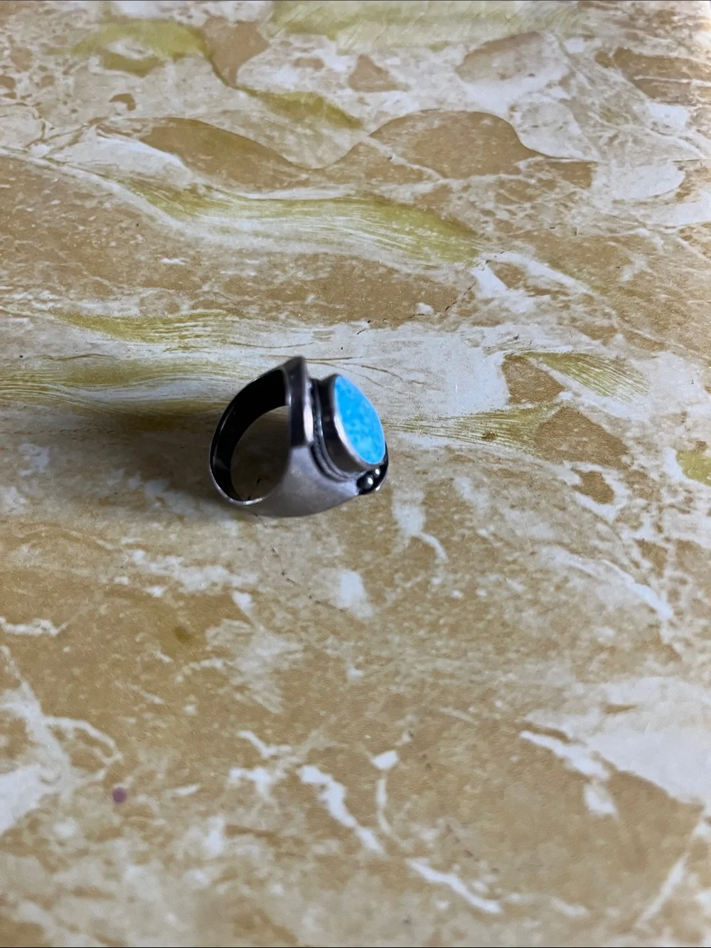 Men's Blue Turquoise-Style Oval Statement Ring